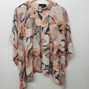 Angl Tropical Flower Print Half Zip Flowy Blouse Size S